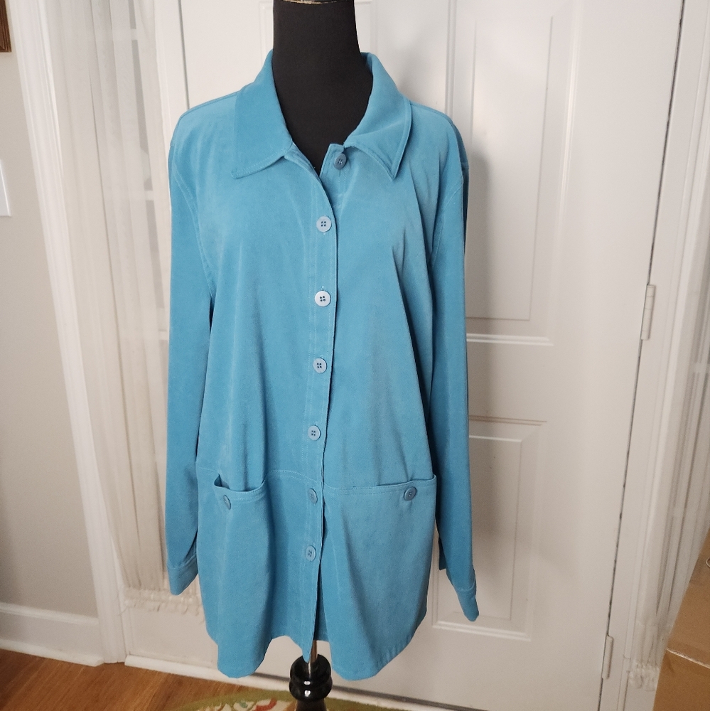Appleseed's Button Down Long Sleeve Double Button Pocket Teal Jacket Size XL